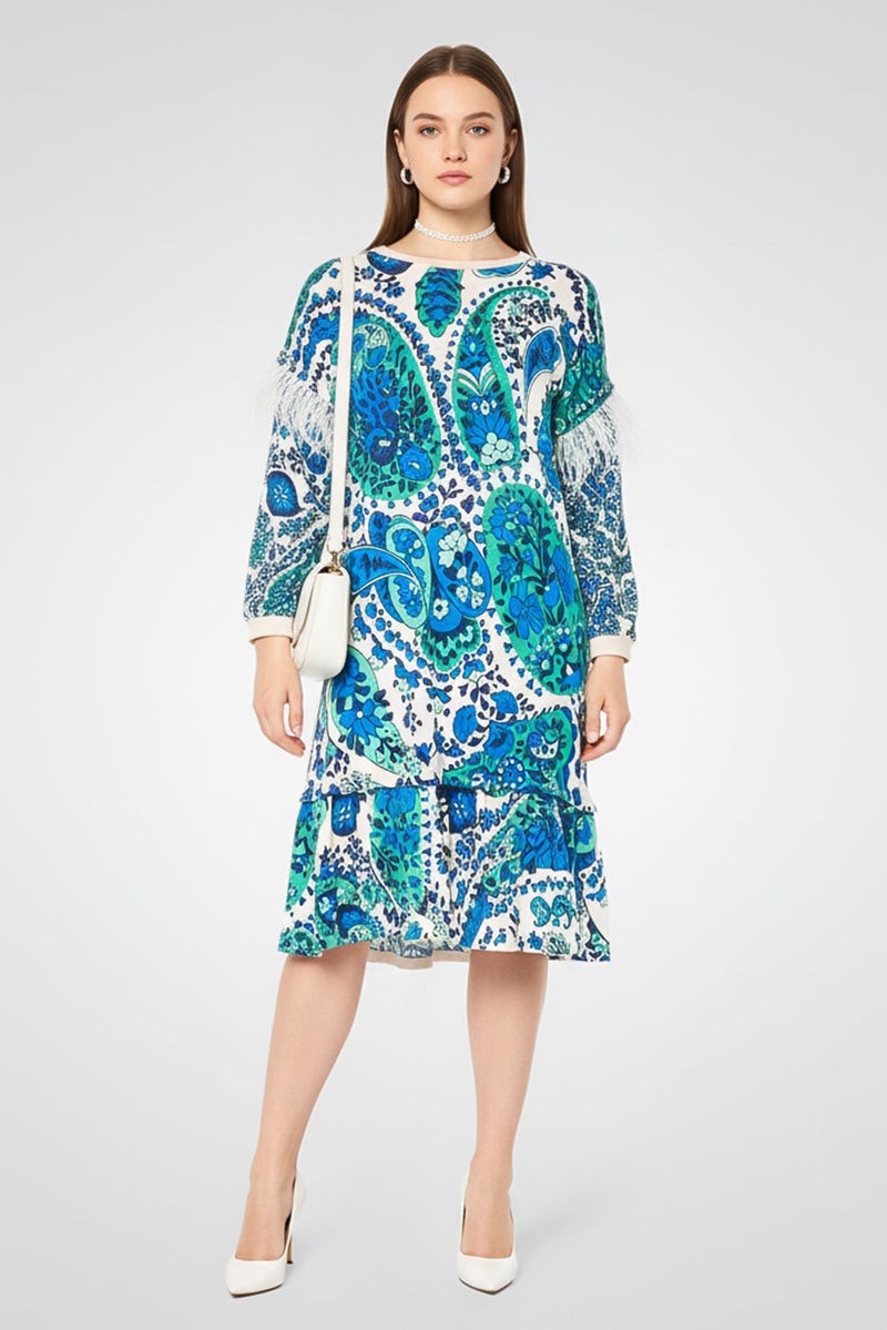 TWINSET Women Paisley Pattern Midi Dress, Multicolor - Image 1